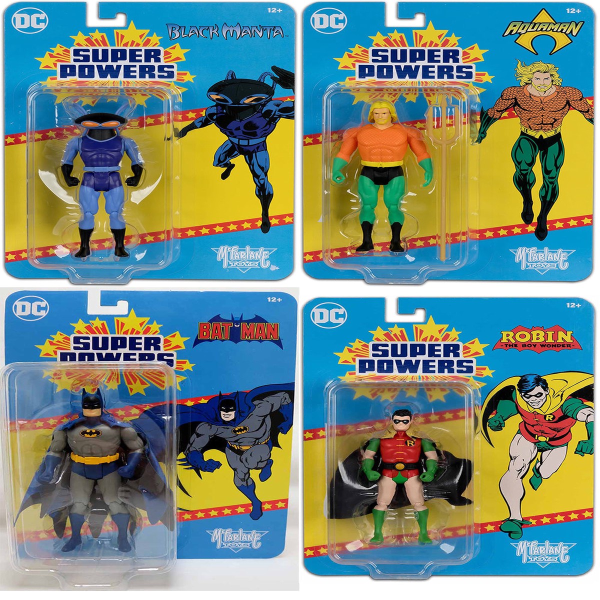 DC Super Powers 4 Inch Action Figure Wave 10 Crowdfunded Exclusive – Set of 4 (Darker Batman – Matte Aquaman – Purple Black Manta – Round Buckle Robin)