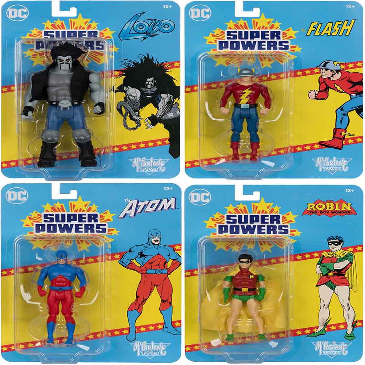 DC Super Powers 4 Inch Action Figure Wave 10 – Set of 4 (Lobo – Flash – Atom – Robin with Square Buckle)
