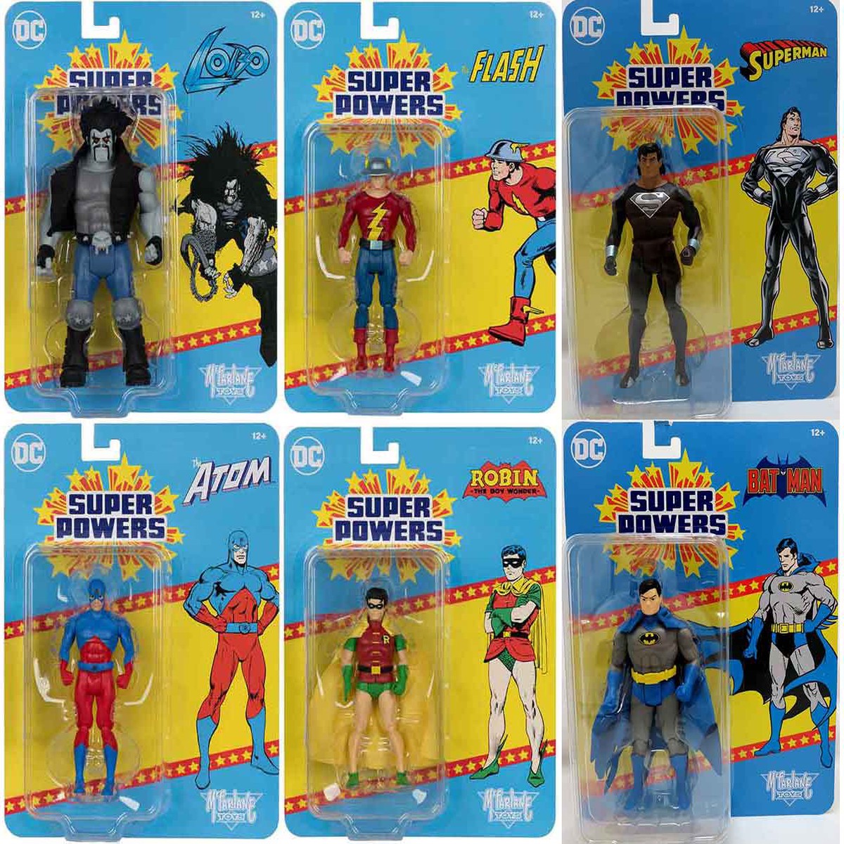 DC Super Powers 4 Inch Action Figure Wave 10 – Set of 6 (Lobo – Flash – Atom – Robin Square Buckle – Batman – Superman)